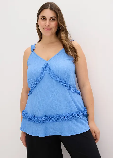 Top met spaghettibandjes en ruches, bonprix