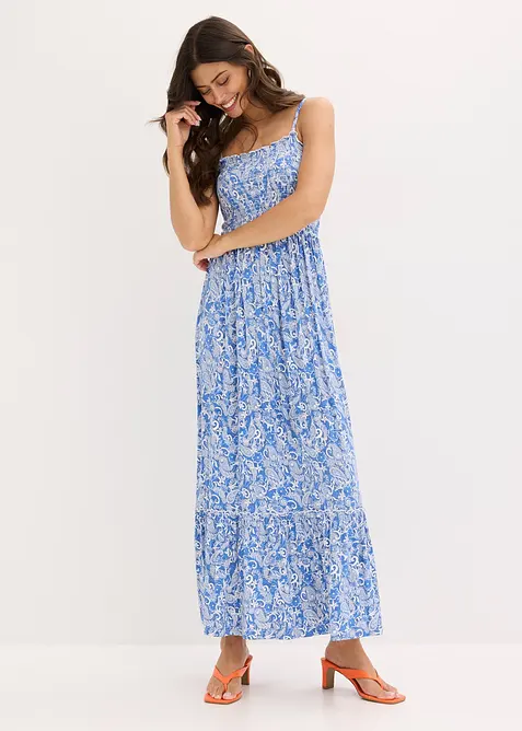 Jurk met spaghettibandjes en smokwerk, bonprix