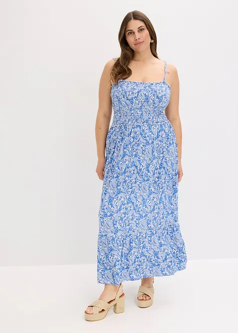 Jurk met spaghettibandjes en smokwerk, bonprix