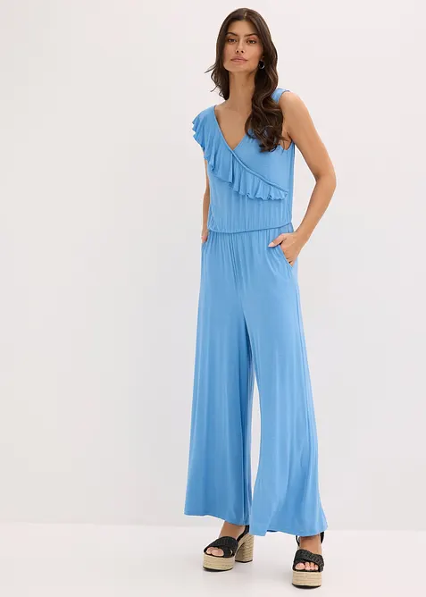 Jersey jumpsuit met volants, bonprix