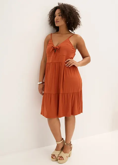 Jurk met spaghettibandjes en knoopdetail, bonprix