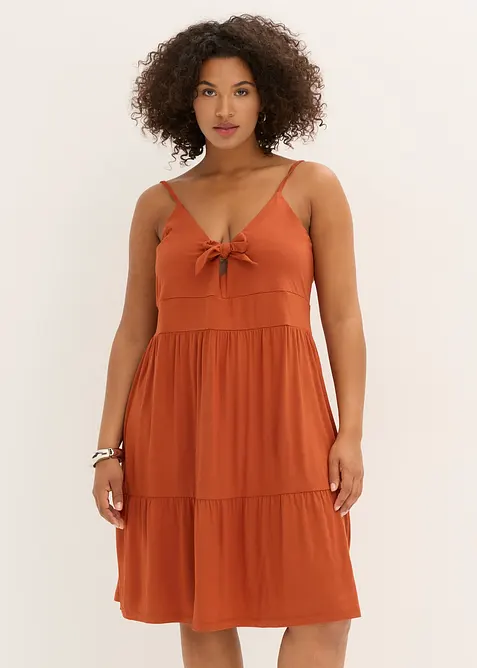 Jurk met spaghettibandjes en knoopdetail, bonprix