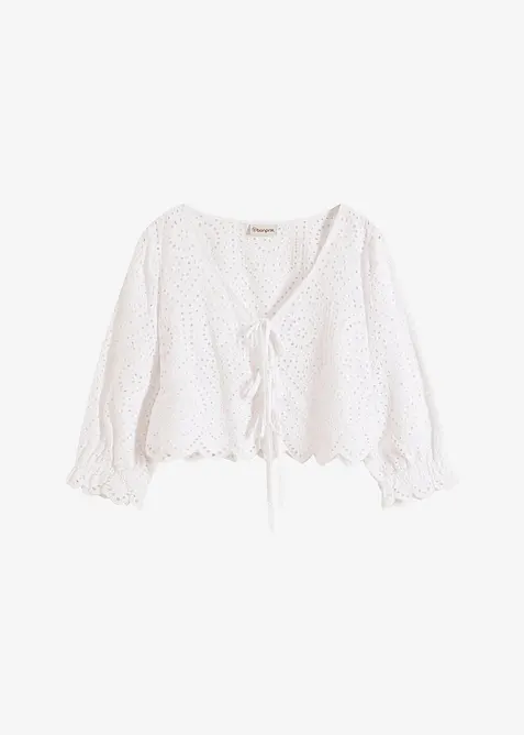 Blouse met broderi anglaise en pofmouwen, bonprix