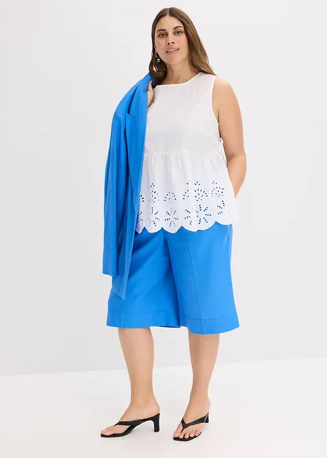 Mouwloze bloes met split en oogjesborduursel, bonprix