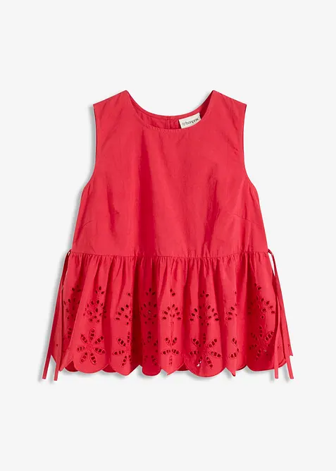 Mouwloze bloes met split en oogjesborduursel, bonprix