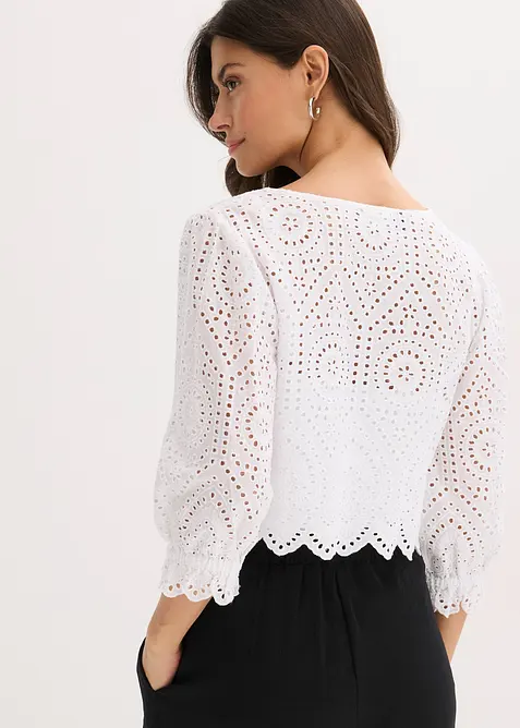 Blouse met broderi anglaise en pofmouwen, bonprix