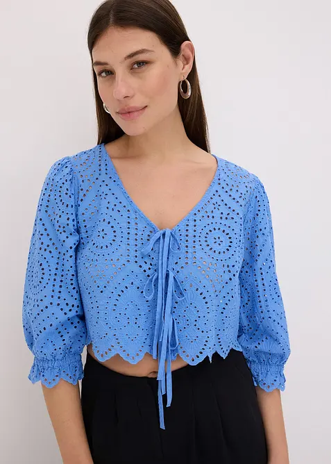 Blouse met broderi anglaise en pofmouwen, bonprix