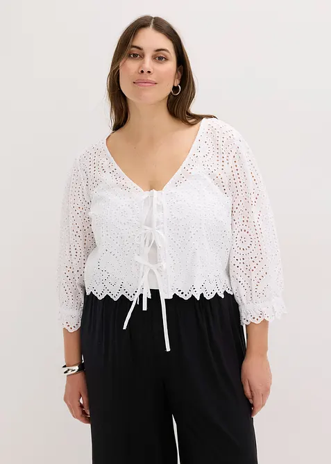 Blouse met broderi anglaise en pofmouwen, bonprix