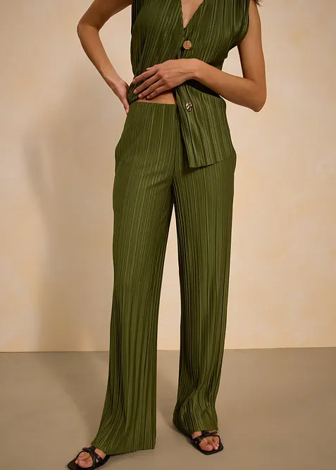 Jersey broek met pliss&eacute;, bonprix