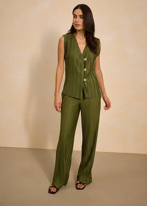 Jersey broek met pliss&eacute;, bonprix