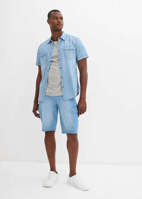 Lichte denim cargo short van puur katoen, relaxed fit (set van 2), bonprix