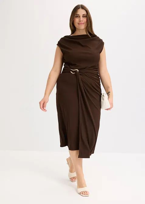 Gedrapeerde midi jurk in een geribde look, bonprix