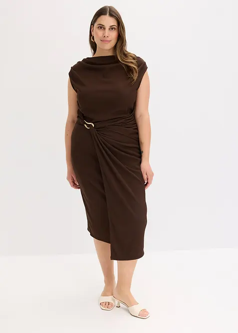 Gedrapeerde midi jurk in een geribde look, bonprix