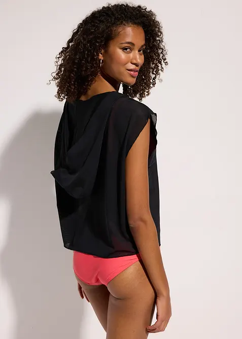 Transparant strandshirt met capuchon, bonprix