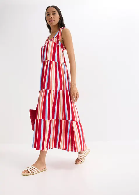 Gestreepte jurk met spaghettibandjes van gestructureerde viscose, bonprix