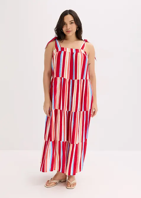 Gestreepte jurk met spaghettibandjes van gestructureerde viscose, bonprix