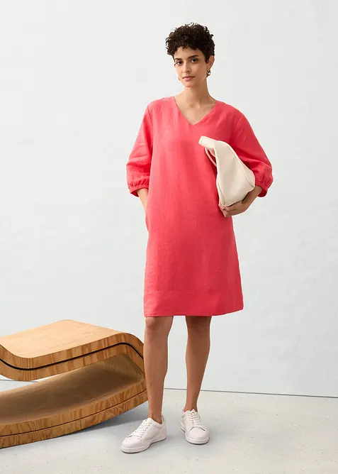 Korte jurk van puur linnen, 3/4 mouw, bonprix