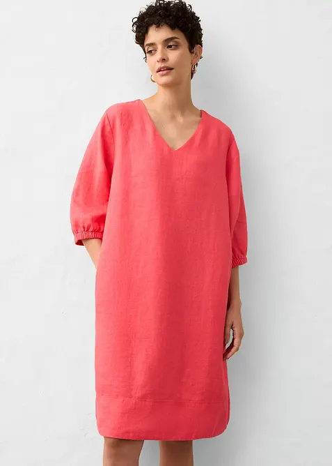 Korte jurk van puur linnen, 3/4 mouw, bonprix