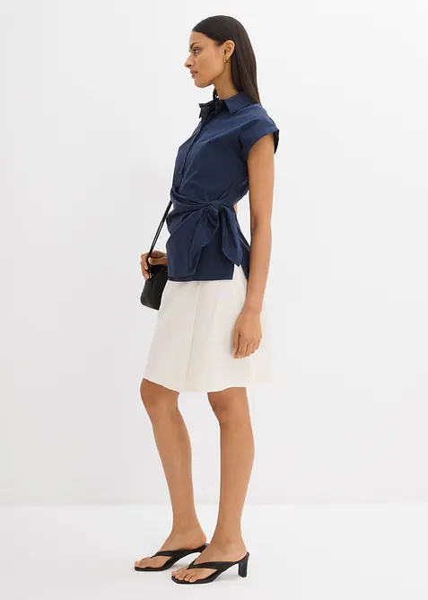 Blouse met korte mouwen en ceintuur, bonprix