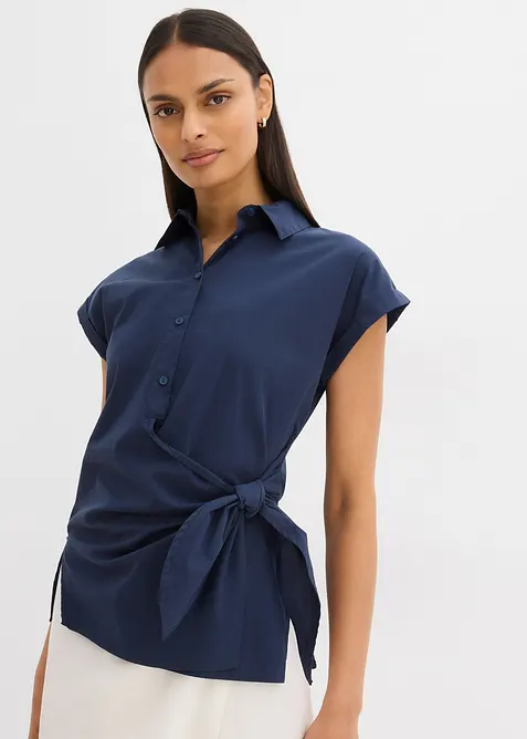 Blouse met korte mouwen en ceintuur, bonprix