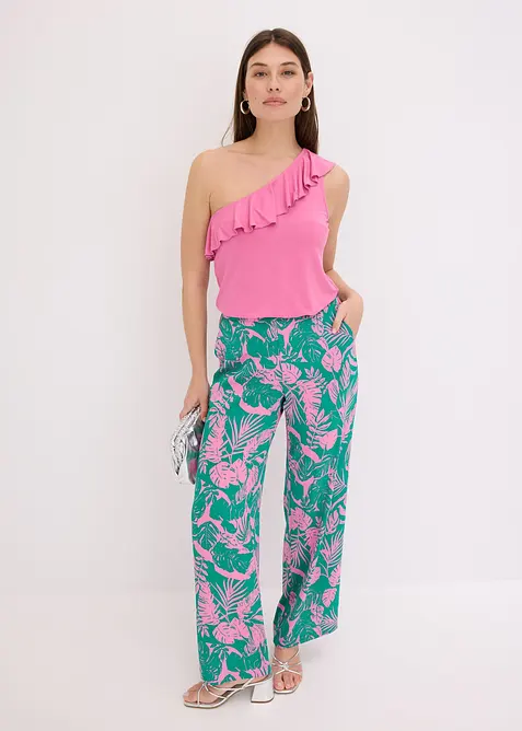 One shoulder top met volant in een zachte viscosemix, bonprix