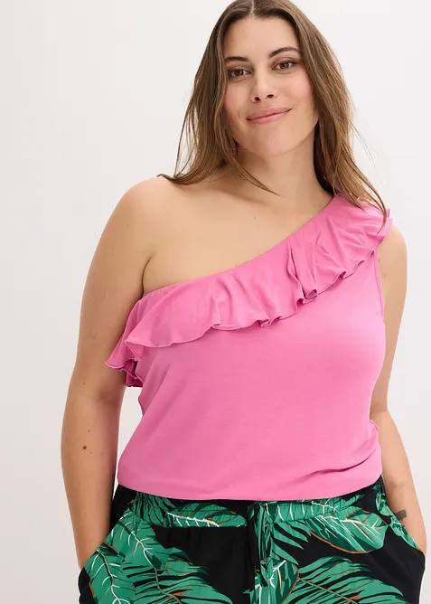 One shoulder top met volant in een zachte viscosemix, bonprix