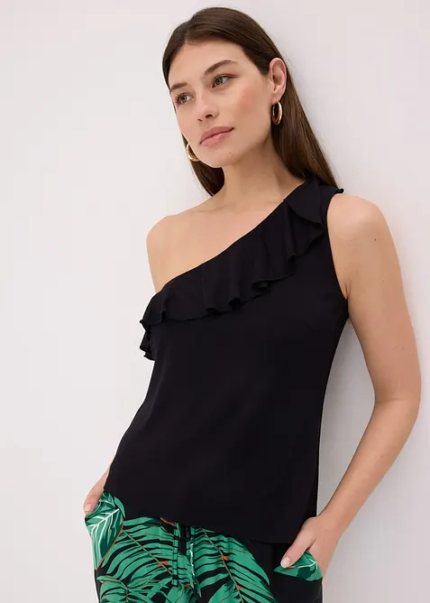 One shoulder top met volant in een zachte viscosemix, bonprix