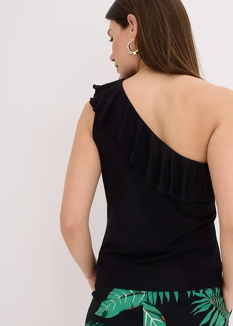 One shoulder top met volant in een zachte viscosemix, bonprix