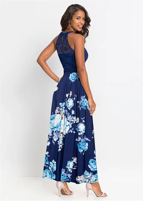 Maxi jurk met bloemenprint en kant, bonprix