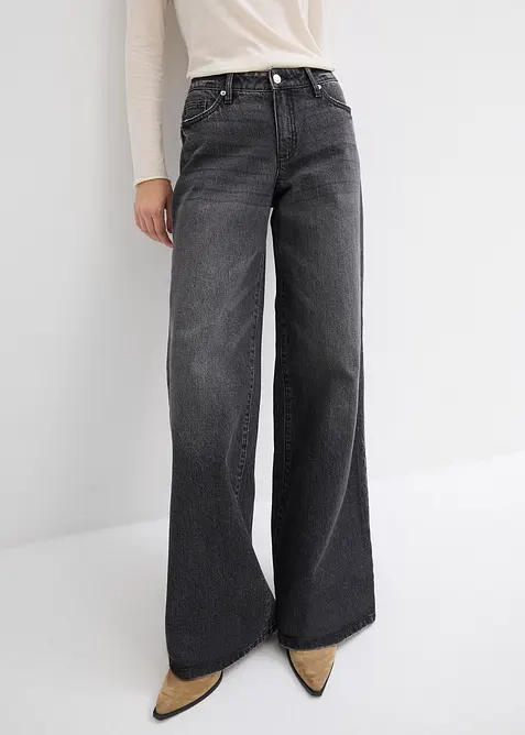 Wide leg jeans, mid waist, low stretch, full length, bonprix