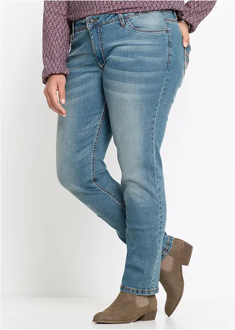 Straight stretch jeans, mid waist, bonprix