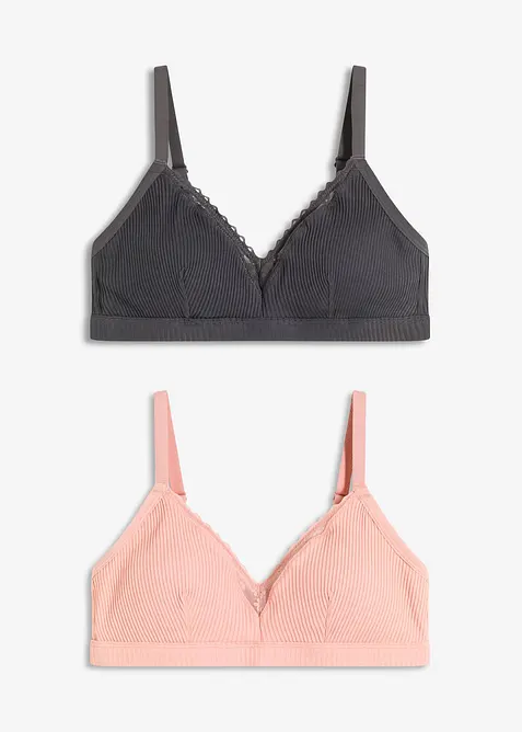 Bralette zonder beugels met gevulde cups en biologisch katoen (set van 2), bonprix