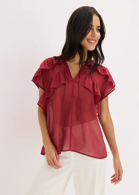 Blouse van chiffon met volants, bonprix