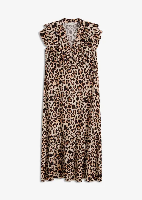 Midi jurk met volants van gestructureerde crêpe, bonprix