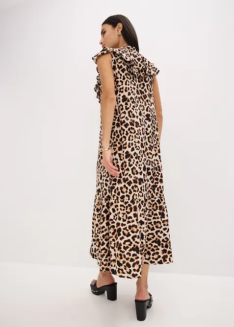 Midi jurk met volants van gestructureerde cr&ecirc;pe, bonprix