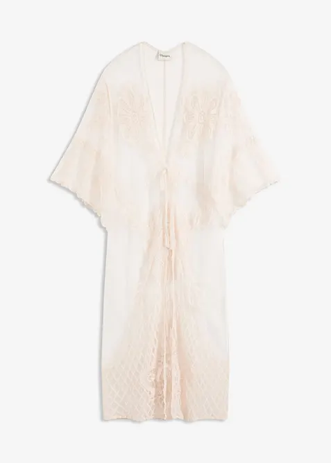 Transparante strandkimono met kant, bonprix