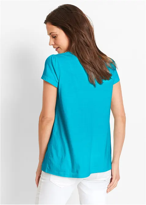 Katoenen shirt met kant, korte mouw, bonprix