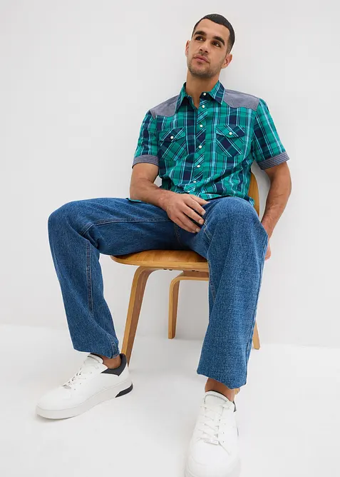 Overhemd met korte mouwen en denim details, bonprix