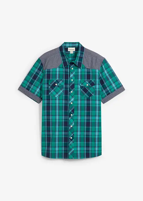 Overhemd met korte mouwen en denim details, bonprix