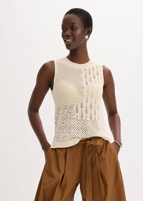 Gebreide ajour top met lurex, bonprix