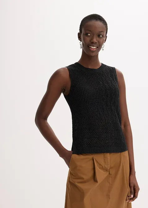 Gebreide ajour top met lurex, bonprix