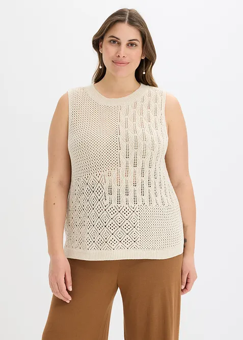 Gebreide ajour top met lurex, bonprix