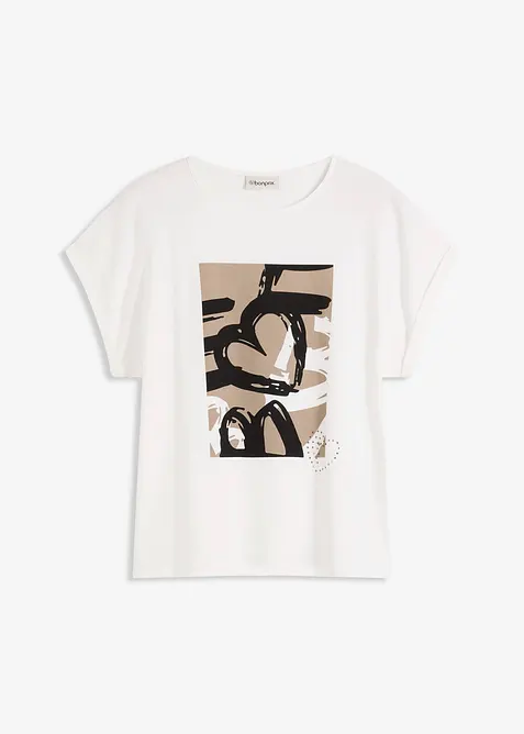 Shirt met viscose en glanzende steentjes, bonprix