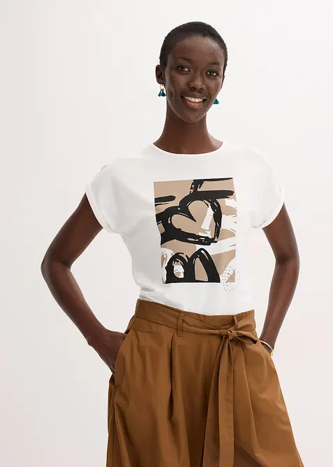 Shirt met viscose en glanzende steentjes, bonprix