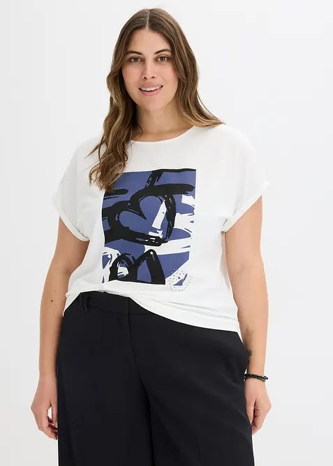 Shirt met viscose en glanzende steentjes, bonprix