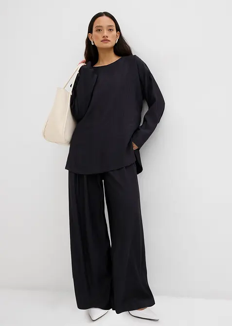 Palazzo broek in een gestructureerde crinkle-viscosemix, bonprix