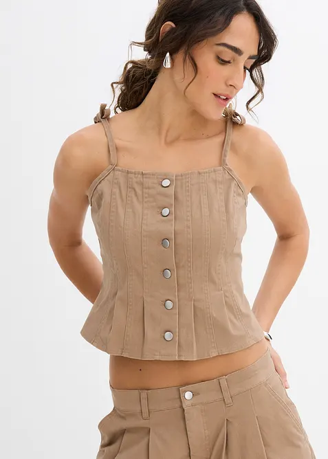 Top met spaghettibandjes in een elastische katoenmix, bonprix