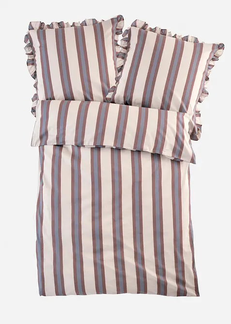 Gestreepte dekbedovertrek met ruches, bonprix
