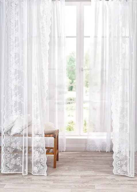 Transparant gordijn met bloemenborduursel (1 stuk), bonprix