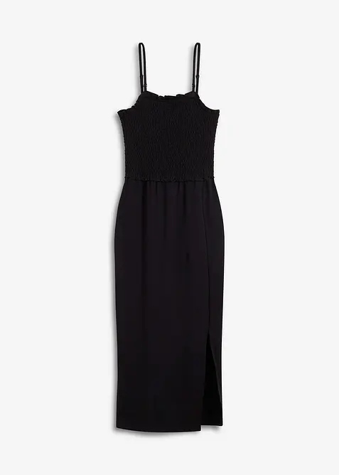 Midi-jurk van stevige jersey met smokinzet en split, bonprix